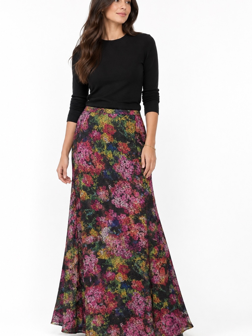 Adrianna Papell Floral Lace Sequin Maxi Skirt 16